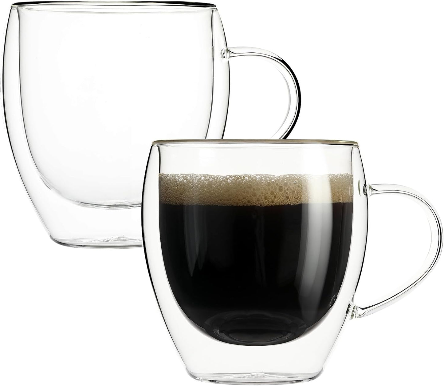 Aurzen 2 Pack Double Walled Glass Coffee Mugs with Handles 8.5oz, Large Insulated Layer Coffee Cups, Clear Borosilicate Mugs, Perfect for Cappuccino, Tea, Microwave Safe (8.5oz-2Pack)