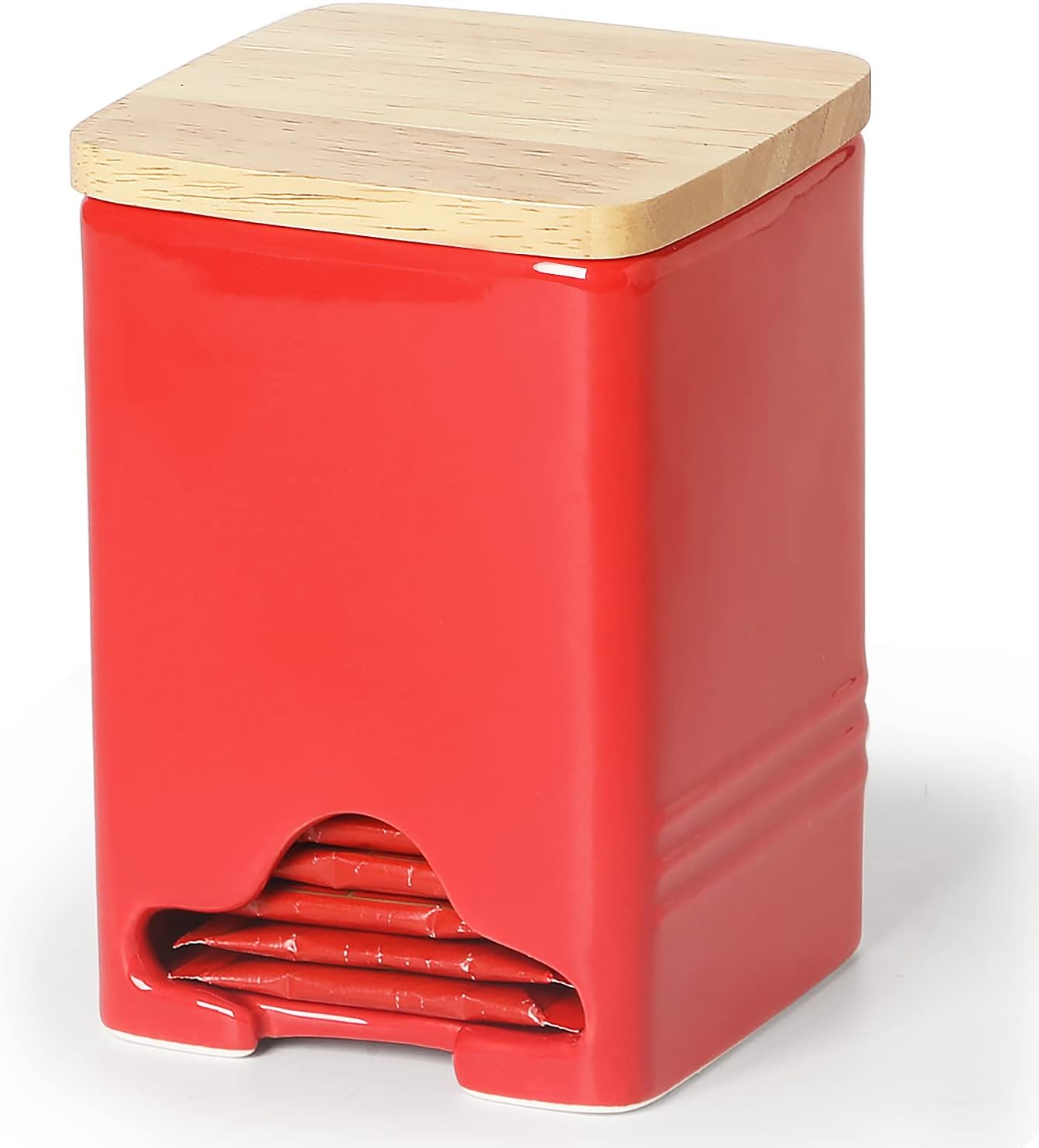 Ceramic Tea Bag Storage Organizer Caddy Holder with Lid (Red)