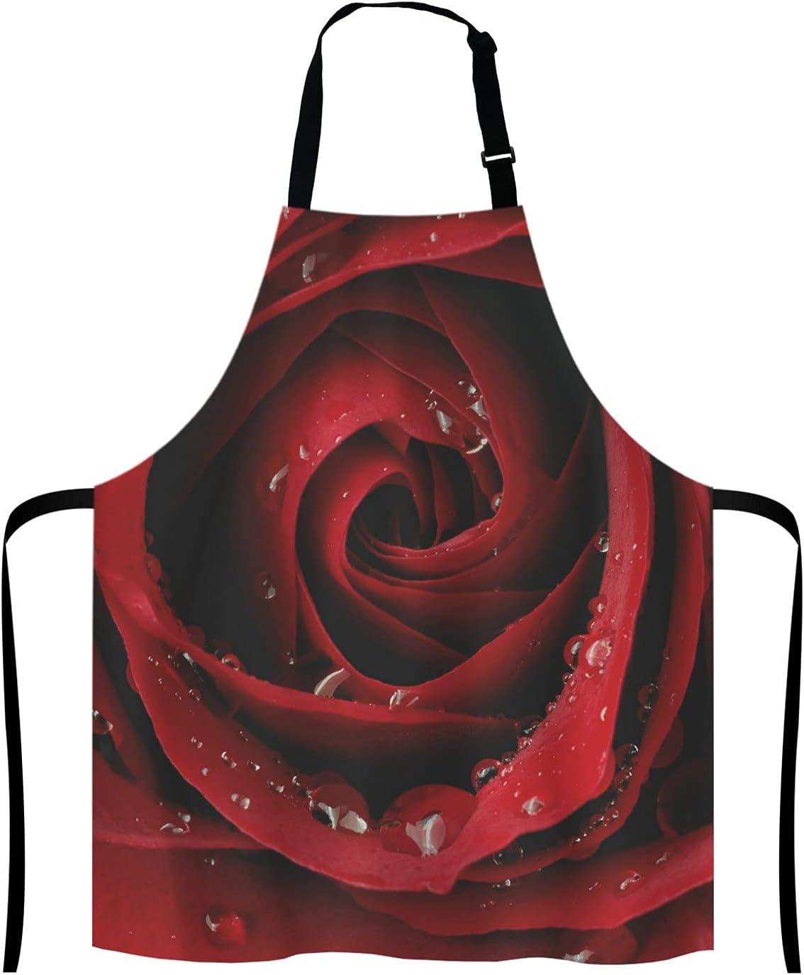 Dark Red Rose with Water Droplets Apron Home Kitchen Waterproof Cooking Baking Gardening for Women Men