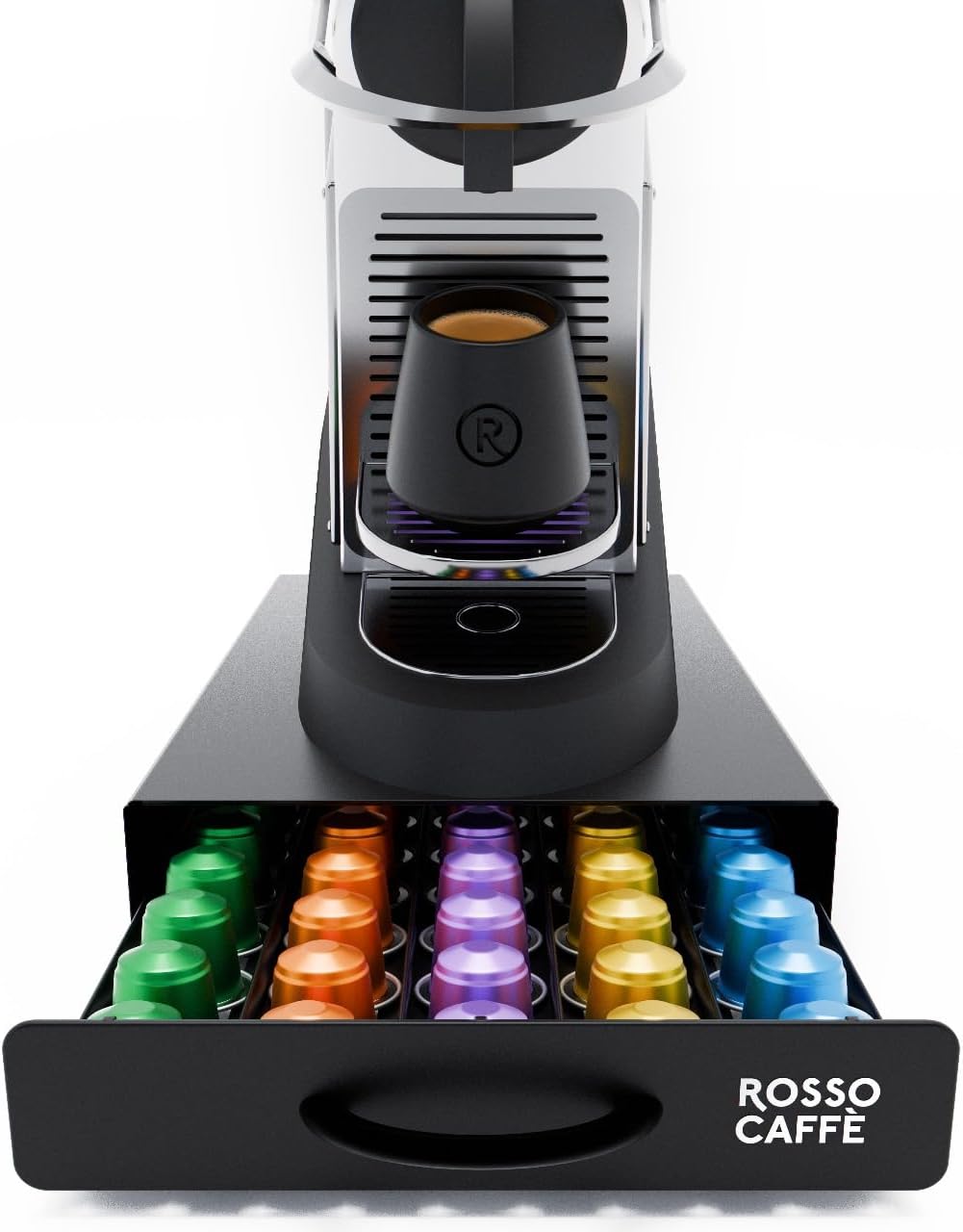ROSSO CAFFÈ - Coffee Capsule Drawer Organizer, Holds Up to 45 capsules, Space-Saving Storage, Sleek Countertop Design