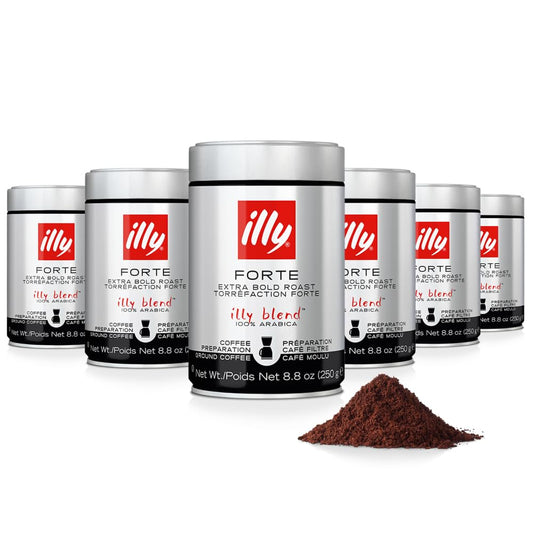 Illy Ground Drip Coffee - Forte Extra Bold Roast Coffee - Rich & Strong Flavor - 100% Arabica - Pre-Ground for Drip Pour Over - Pressurized Packaging Sealed for Freshness - 8.8oz (Pack of 6)