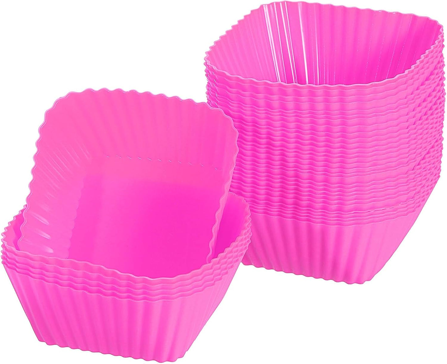 uxcell 36Pcs Silicone Cupcake Baking Cups, Silicone Muffins Liners Non-Stick Square Baking Cups, for Cooking Eggs Baking Muffins and Make a Cake(Rose Red)