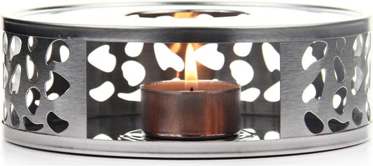 Teabloom Silhouette Tea Warmer - Brushed Stainless Steel Teapot Warmer with Tealight Holder and Candle