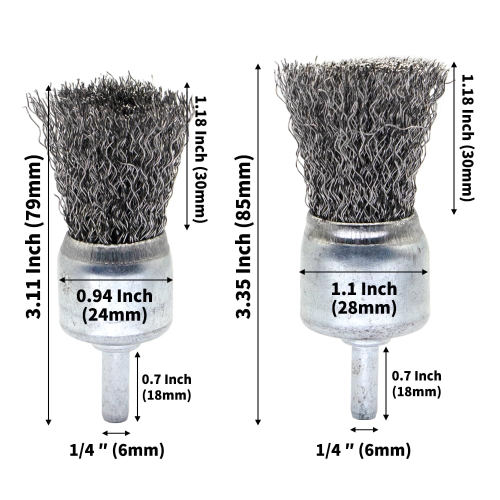 9-Piece Large Wire Brush Wheel Set - Metal Rust Removal, Polishing, Cleaning - 1/4″ (6mm) Shaft - Removes Burrs, Dust, and Paint - Handles Rough Surfaces - Rotary Tool Accessories