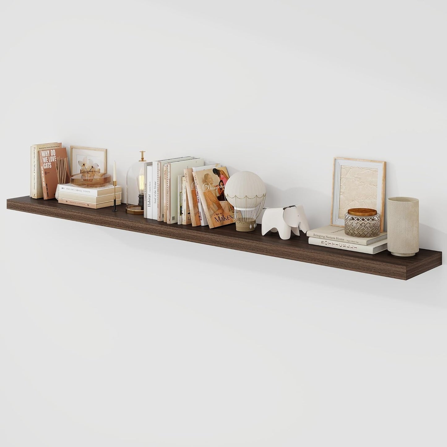 72 Inch Floating Shelves, 9.3" Deep Floating Shelf Wall Mounted, 72" Wall Shelves, Rustic Deep Bookshelf, Large Display Shelves & Storage Shelves for Bedroom, Living Room, Walnut, Set of 1