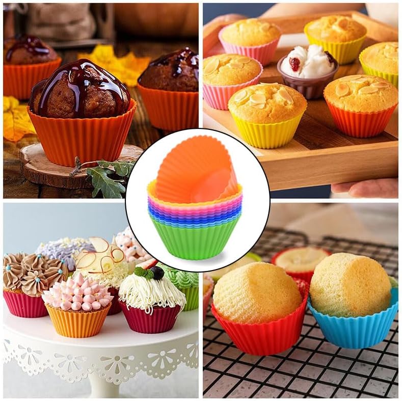 AKOAK Reusable Silicone Non-stick Baking Cups, Cake Molds, Kitchen Baking Cooking Accessories, DIY Cake Making Tools - Pack of 10 (Green)
