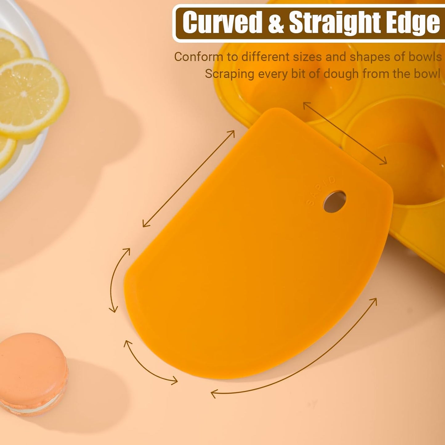 Sapid Flexible Curved Edge Silicone Bowl Scraper(5.98"×4.3"), Food Grade Dough Scraper for Baking Sourdough Bread, Cake, Bench Scrapers, Multipurpose Kitchen Dish Scrapers, Easy to Clean (1, Orange)