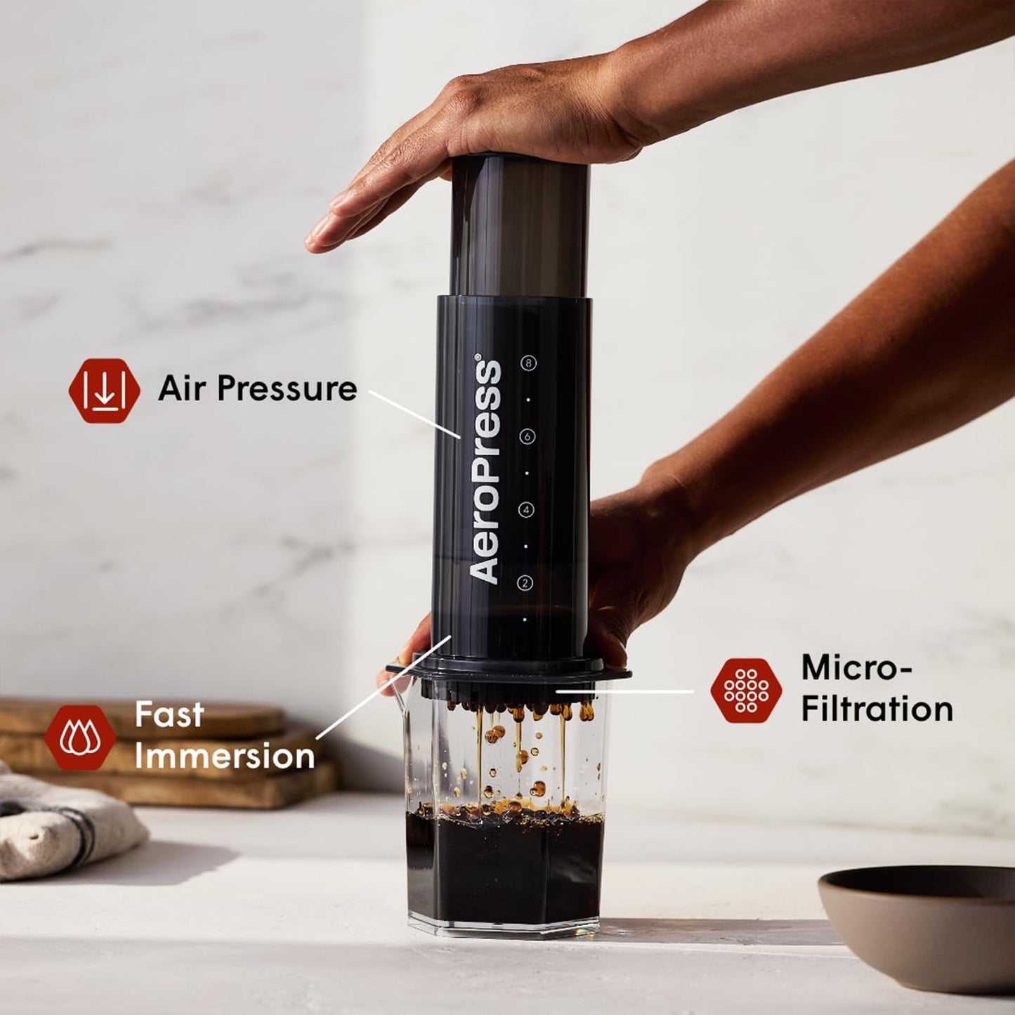 AeroPress Original XL Coffee Press – 3 in 1 brew method combines French Press, Pourover, Espresso. Full bodied, smooth coffee w/out grit or bitterness. Small portable coffee maker for camping & travel