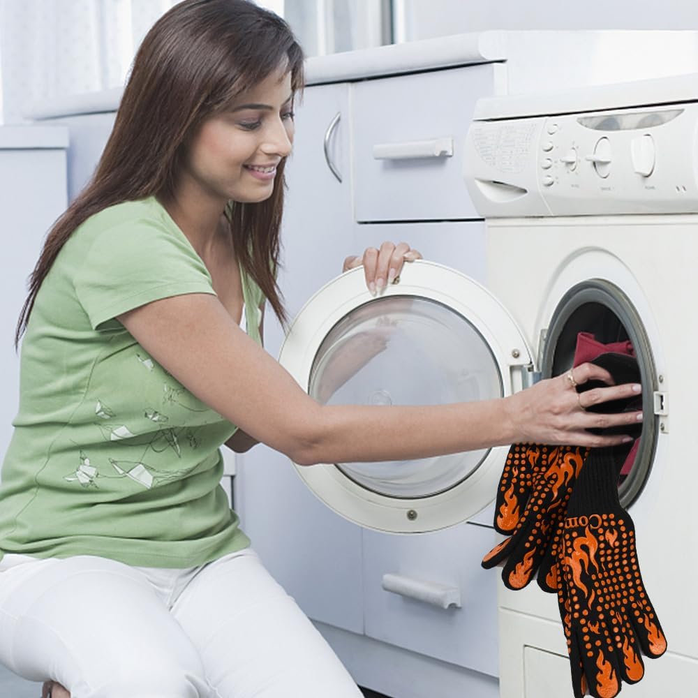 Comsmart BBQ Gloves, 1472°F Heat Resistant Grilling Gloves Silicone Non-Slip Oven Gloves Long Kitchen Gloves for Barbecue, Cooking, Baking, Short, Orange