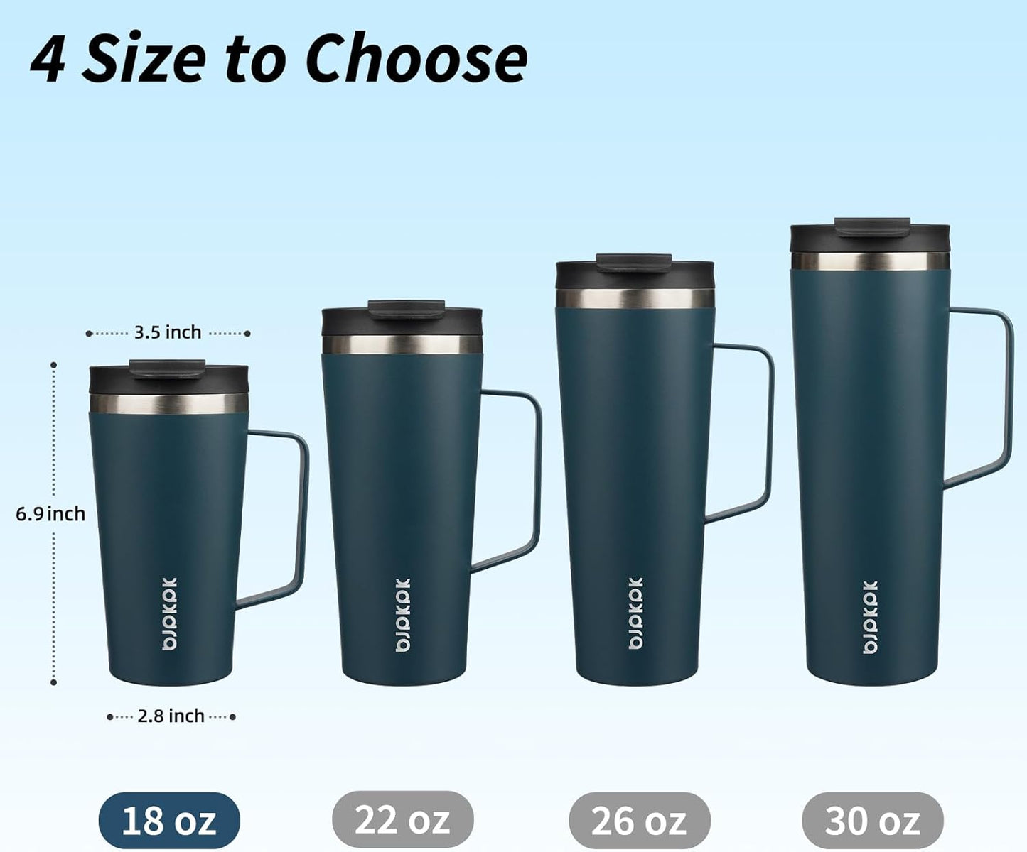 BJPKPK Insulated Tumbler with Handle, 18oz Insulated Tumblers with Lid and Straw, Stainless Steel Metal Water Bottles, Coffee Travel Mugs, Cups, Navy Blue