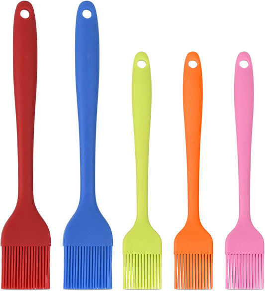 Silicone Basting Pastry Brush Set 5 Pack Heat Resistant Spread Oil Butter Sauce for BBQ Grill Barbeque Kitchen Baking Cooking Pastries, 2 Large & 3 Small Multicolor