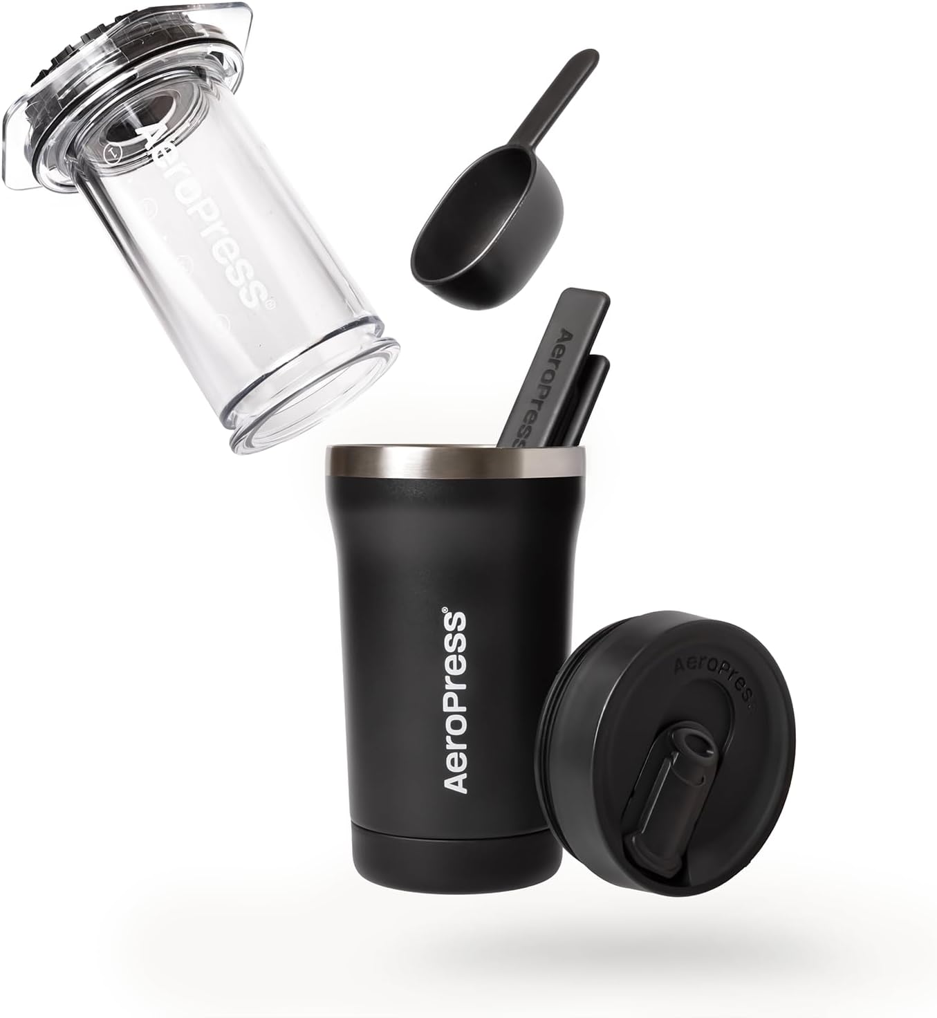 AeroPress Go Plus, Small Portable Coffee Maker for Travel & Camping - 3 In 1 Brew Method Combines French Press, Pourover, Espresso, Full Bodied Coffee without Bitterness, Coffee Press Kit - Black
