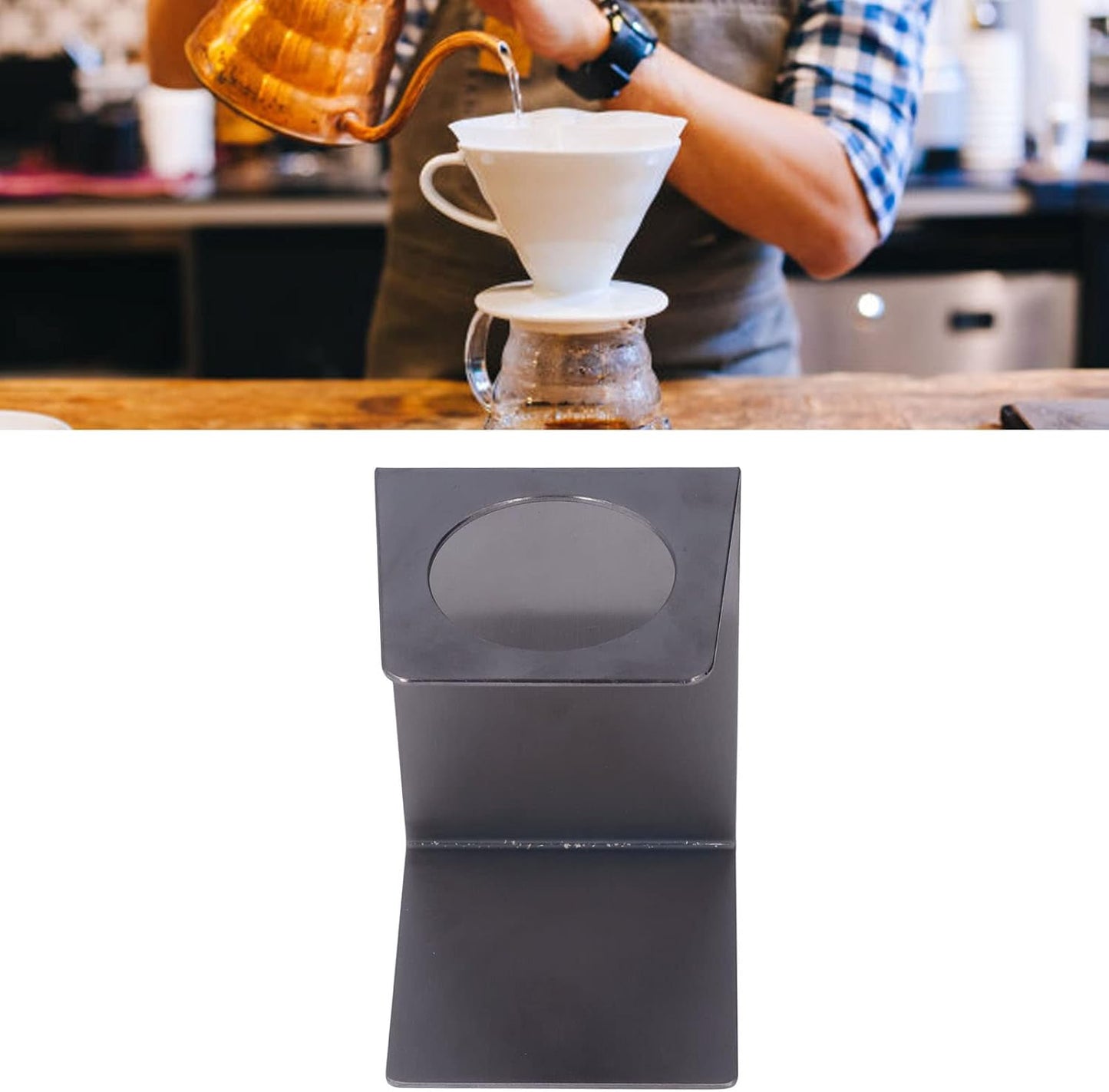 Pour over Coffee Dripper Stand, Filter Cup Holder, Samll Size Light Durable Stainless Steel Reusable Pour over Coffee Dripper Stand for Cone Filters(Black)