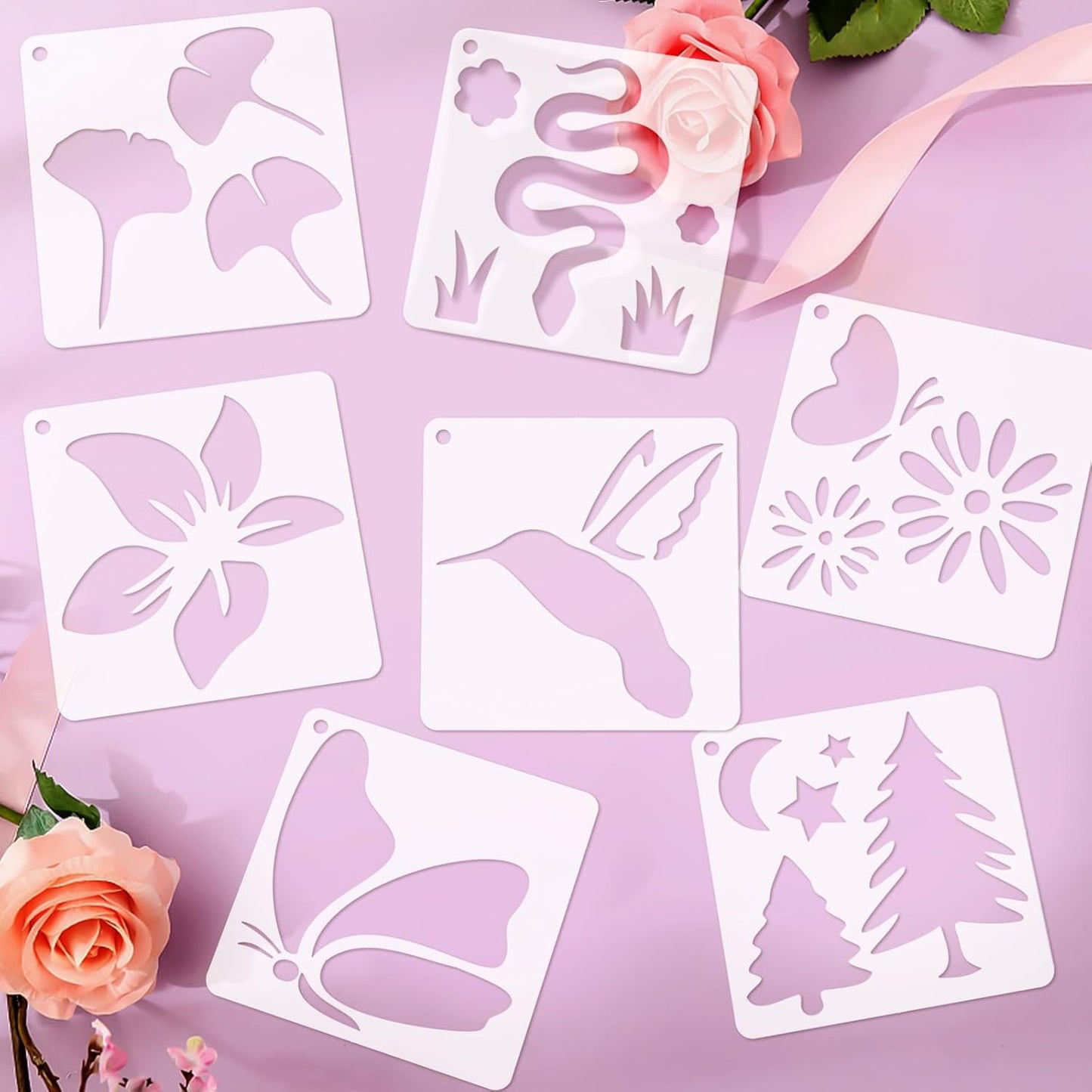 72 Pcs Botanical Stencils Set, Reusable Butterfly & Flower Painting Templates - Leaf, Dragonfly, Wildflower Nature Crafts Kit for Wall Murals, Fabric Art, Wood Signs, Kids Classroom Projects