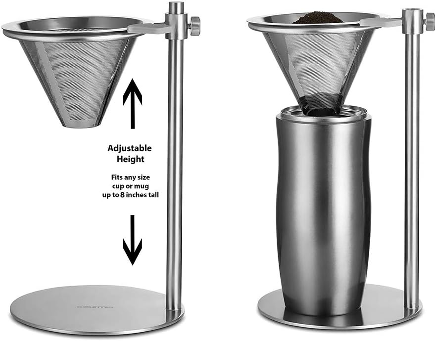 Pour Over Coffee Dripper, Stainless Steel Coffee Filter, Cone Coffee Dripper with Adjustable Pour Over Drip Coffee Stand