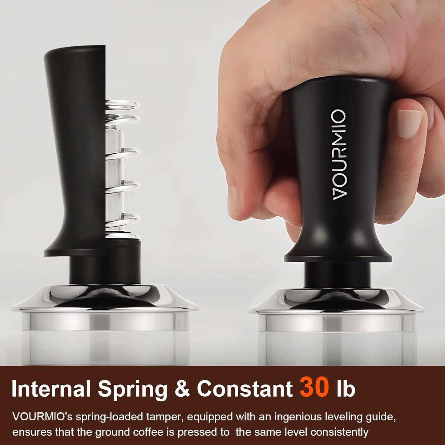 51mm Espresso Tamper - Spring-Loaded Coffee Tamper with Flat Stainless Steel Base, Compatible with All 51mm Portafilter Basket, Professional Barista Accessories, Black