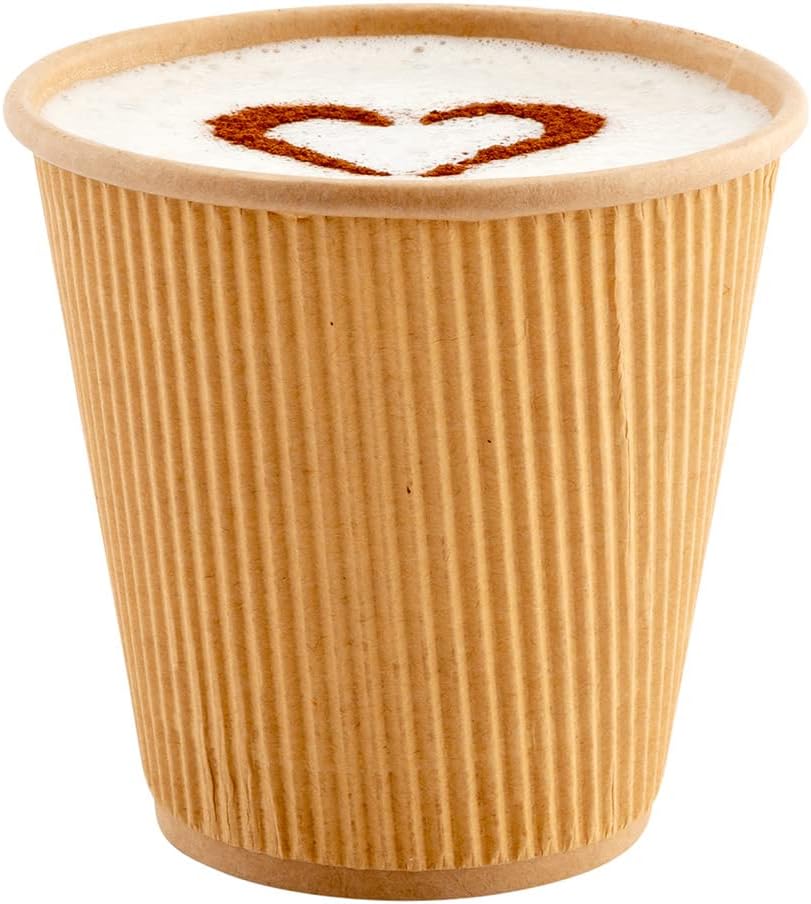 Restaurantware 8 Ounce Double Wall Disposable Coffee Cups, 500 Insulated Kraft Paper Tumblers with Ripple Wall Design, Lids Sold Separately for Hot Drinks like Tea, Hot Chocolate, and More