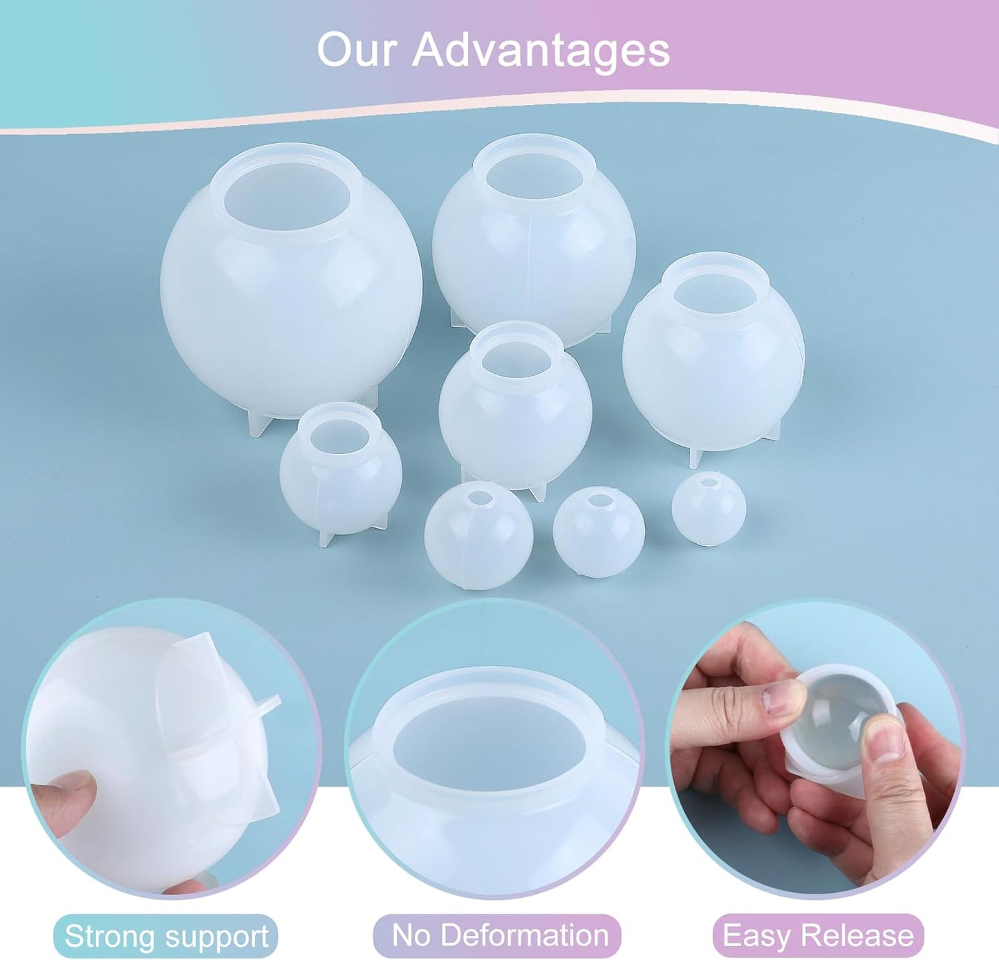 KISREL Sphere Resin Molds, 8 PCS Sphere Silicone Mold, Upgraded 3D Seamless Epoxy Molds，Large Ball Shape Flower Resin Mold for Home Decor, Flowers Preservation