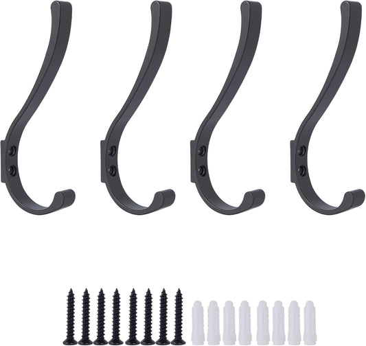 4 Pack Hanging Coat Hooks Wall Mount, Coat Hanger Wall Hangers, Metal Hooks for Hanging Heavy Duty, Screw in Hooks for Hanging Towels, Clothes, Backpack, Hat, Bag, Jacket, Key, Robe, Backpack Grey