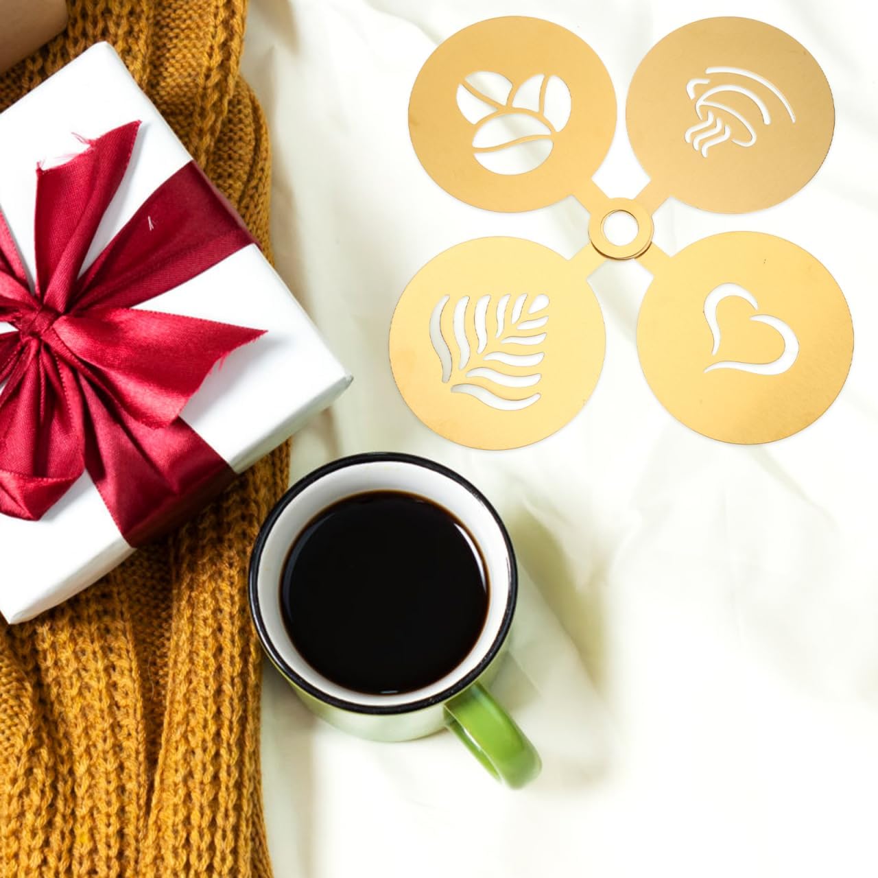 4Pcs Stainless Steel Coffee Stencils for Latte Art Easy to Clean Cappuccino Templates Milk Spray Tools for Home Decorating