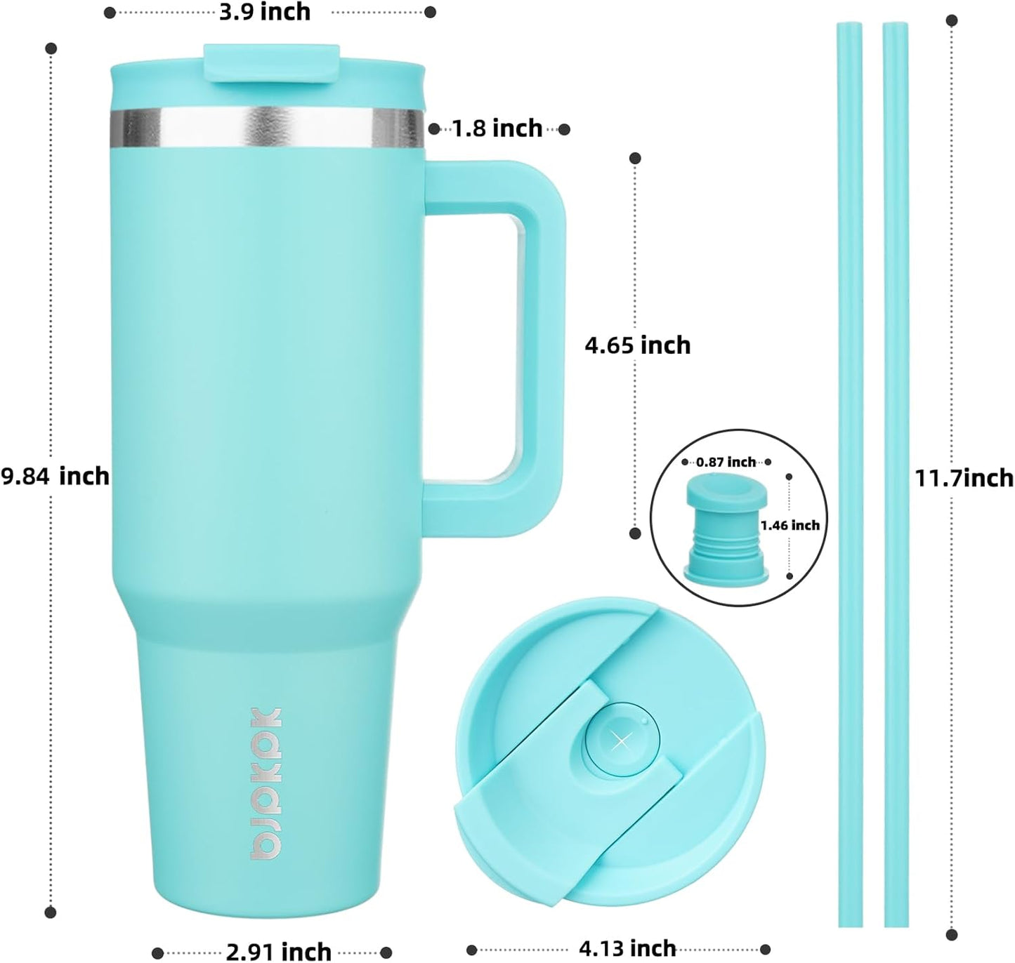BJPKPK 40 oz Stainless Steel Tumbler With Handle Insulated Tumblers With 2 Straw Travel Coffee Mug With Lid,Turquoise