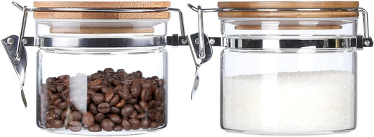 KKC HOME ACCENTS Clear Borosilicate Glass Storage Jars with Airtight Locking Clamp Lids,Glass Jar Canisters,Sealed Glass Jars with Bamboo Lid,Air tight Brown Sugar Salt Container,15 Fluid-oz