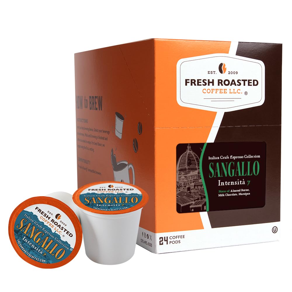 Fresh Roasted Coffee, Sangallo Italian Craft Artisan Blend, Dark Roast, Kosher, 24 Pods for K cup Brewers