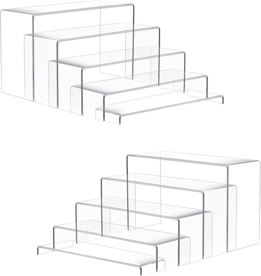 Goabroa 2 Sets 10 Pcs Acrylic Display Risers, Clear Rectangular (7"-8"-9" L) Risers Display Stands, Acrylic Stands for Jewelry, Cupcake, Perfume, Figures