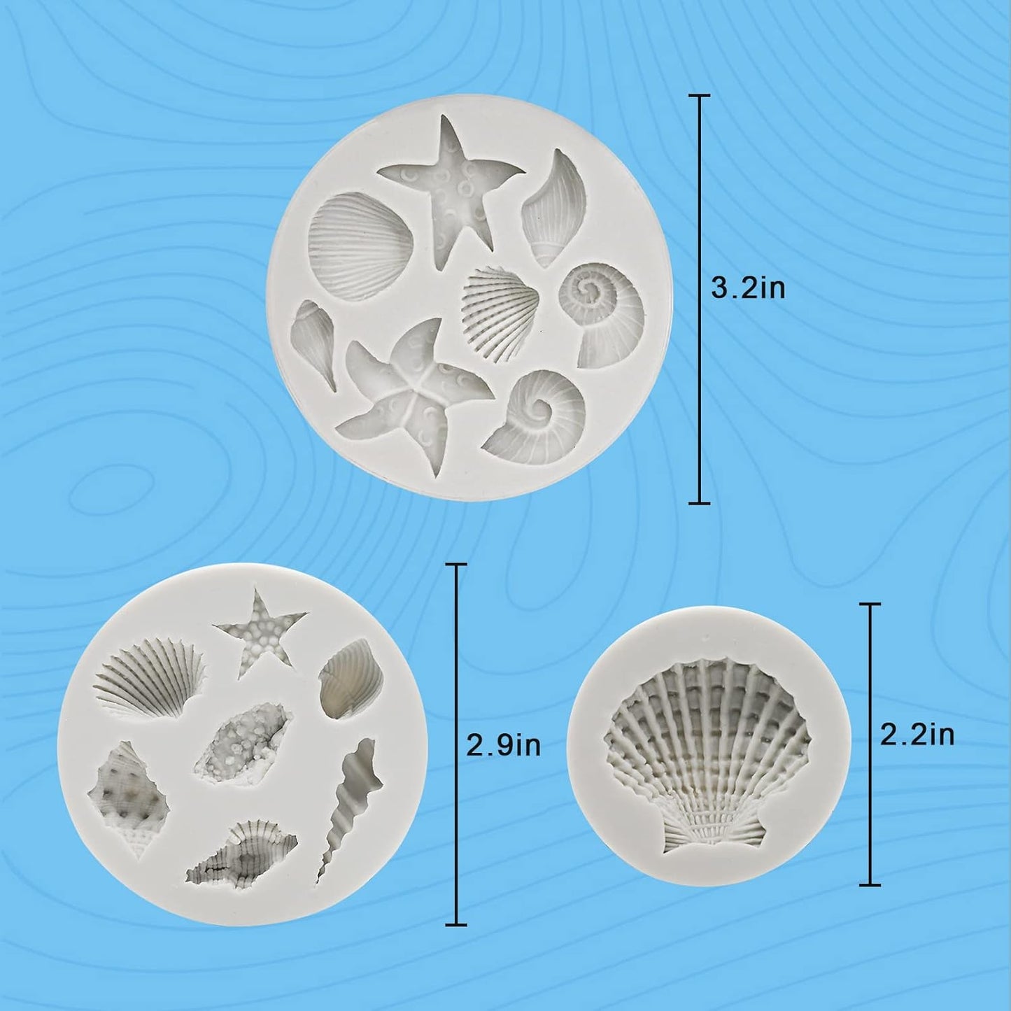 MEMOVAN Under the Sea Silicone Mold 3pcs Marine Fondant Cake Mold Seashell Conch Starfish Silicone Baking Mold for Under the Sea Ocean Chocolate Candy Cake Decoration Polymer Clay Gum Paste Craft