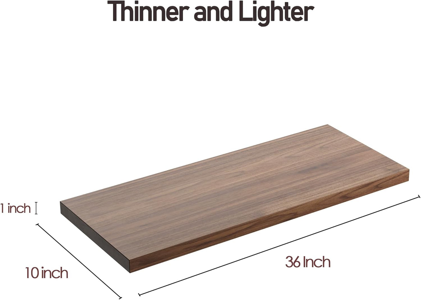 Wall Shelf Set of 3, Walnut Floating Shelves 36 in W x 10 in D x 1 in H, Wooden Floating Wall Shelf with Invisible Brackets for Living Room/Bedroom/Bathroom/Kitchen Storage and Decor