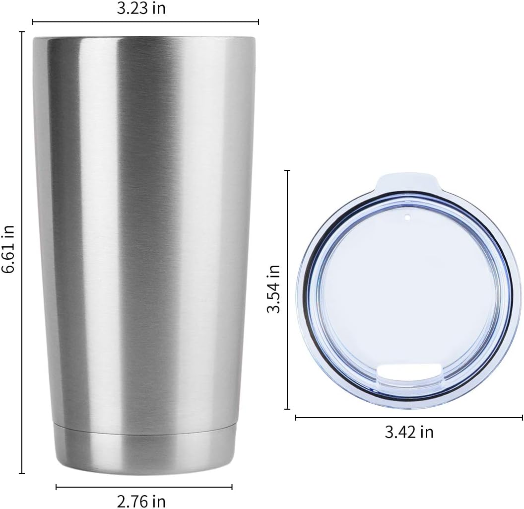 DOMICARE 20oz Stainless Steel Tumbler Bulk with Lid, Double Wall Vacuum Insulated Travel Mug, Powder Coated Coffee Cup, Stainless Steel, 8 Pack
