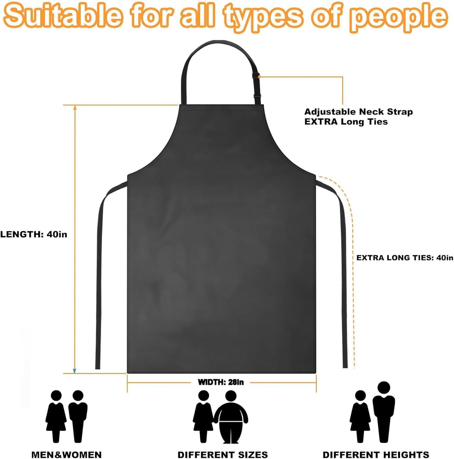 Gotega 6 Pack Waterproof Rubber Vinyl Apron 40 Inch Chef Aprons for Men Heavy Duty Chemical Work Apron Extra Long Grilling Aprons with Adjustable Bib Apron for Dishwashing Lab Butcher Black