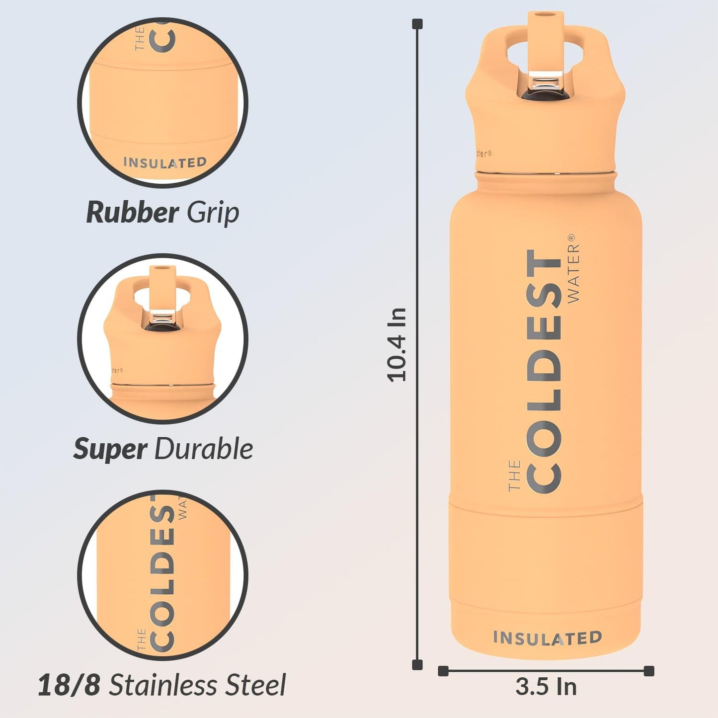 Coldest Insulated Water Bottle with Straw Lid - Stainless Steel Metal Insulated Bottle for Men & Women (Sahara Peach, 32 oz)