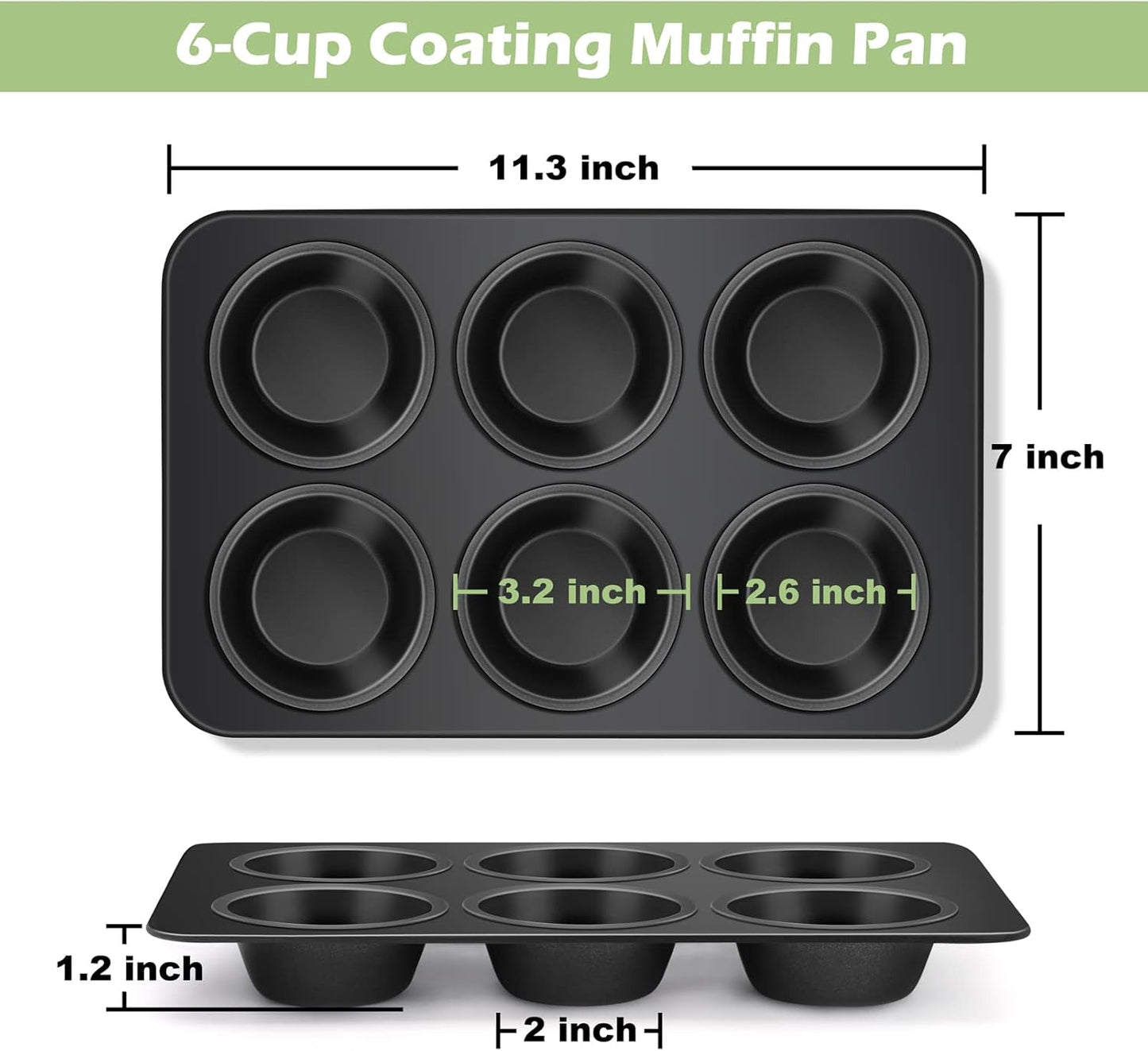 TeamFar Muffin Pan, 6 Cup Muffin Tin Cupcake Pan Tray with Nonstick Coating and Stainless Steel Core, for Home/Kitchen Baking, Healthy & Heatproof, Release Easily & Easy Clean, Set of 3