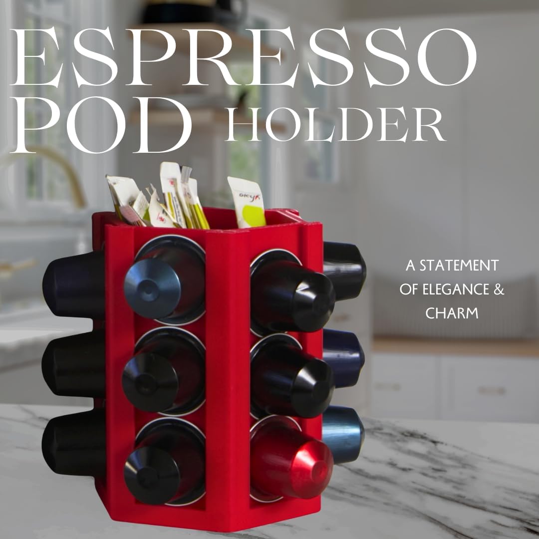 Espresso Coffee Pod Holder & Organizer | Espresso Capsule Kitchen Display Carousel | Holds 18 Pods | Made in USA (Red)