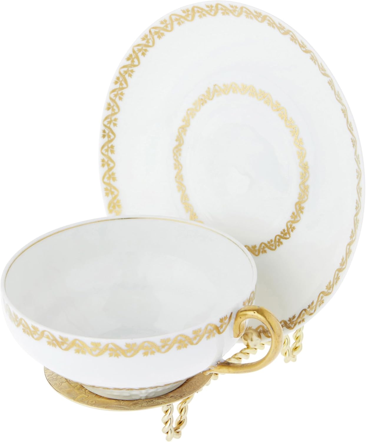 Bard's Ornate Twisted Shiny Gold-toned Cup and Saucer Stand, 3" H x 2.75" W x 4" D, Pack of 6