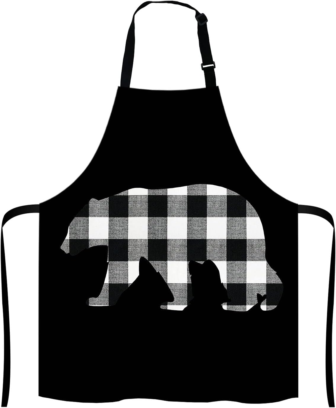 Black and White Buffalo Plaids Bear Apron Home Kitchen Waterproof Cooking Baking Gardening for Women Men