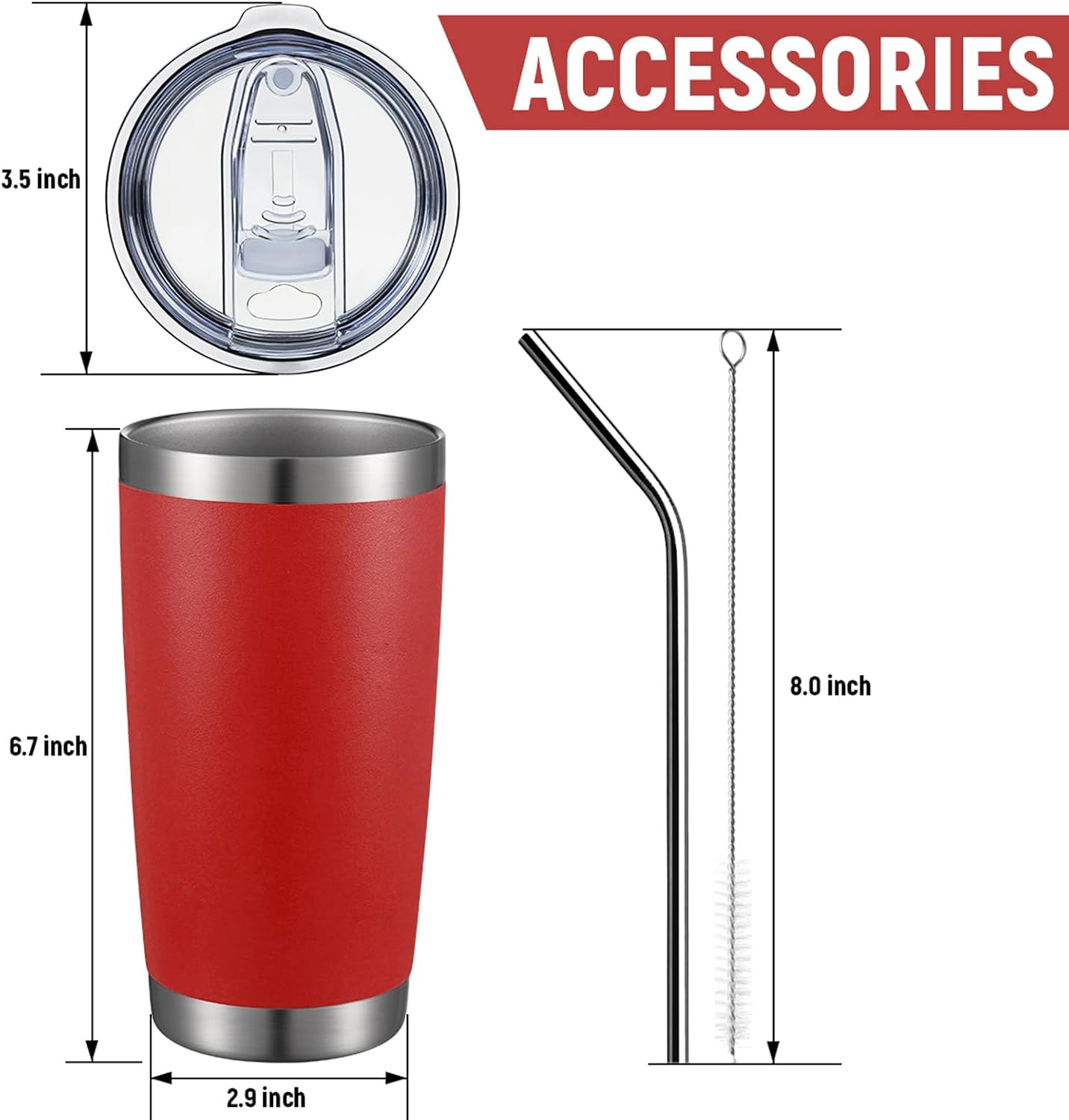 COMOOO 20oz Double Wall Vacuum Insulated Travel Mug, Stainless Steel Tumbler with Lid and Straw Durable Powder Coated Insulated Coffee Cup for Cold & Hot Drinks (Red, 2 pack
