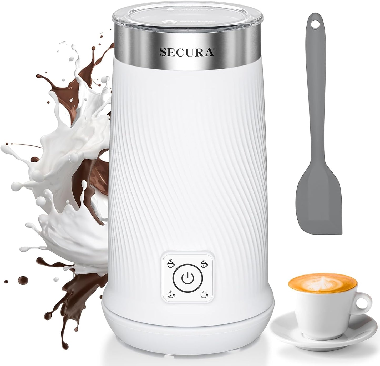 Secura 4-in-1 Electric Milk Frother & Warmer – Hot/Cold Foam Maker for Lattes, Cappuccinos, Macchiatos, Hot Chocolate & Matcha – IPX6 Splashproof, Auto Shut-Off, Teflon-Free & BPA-Free