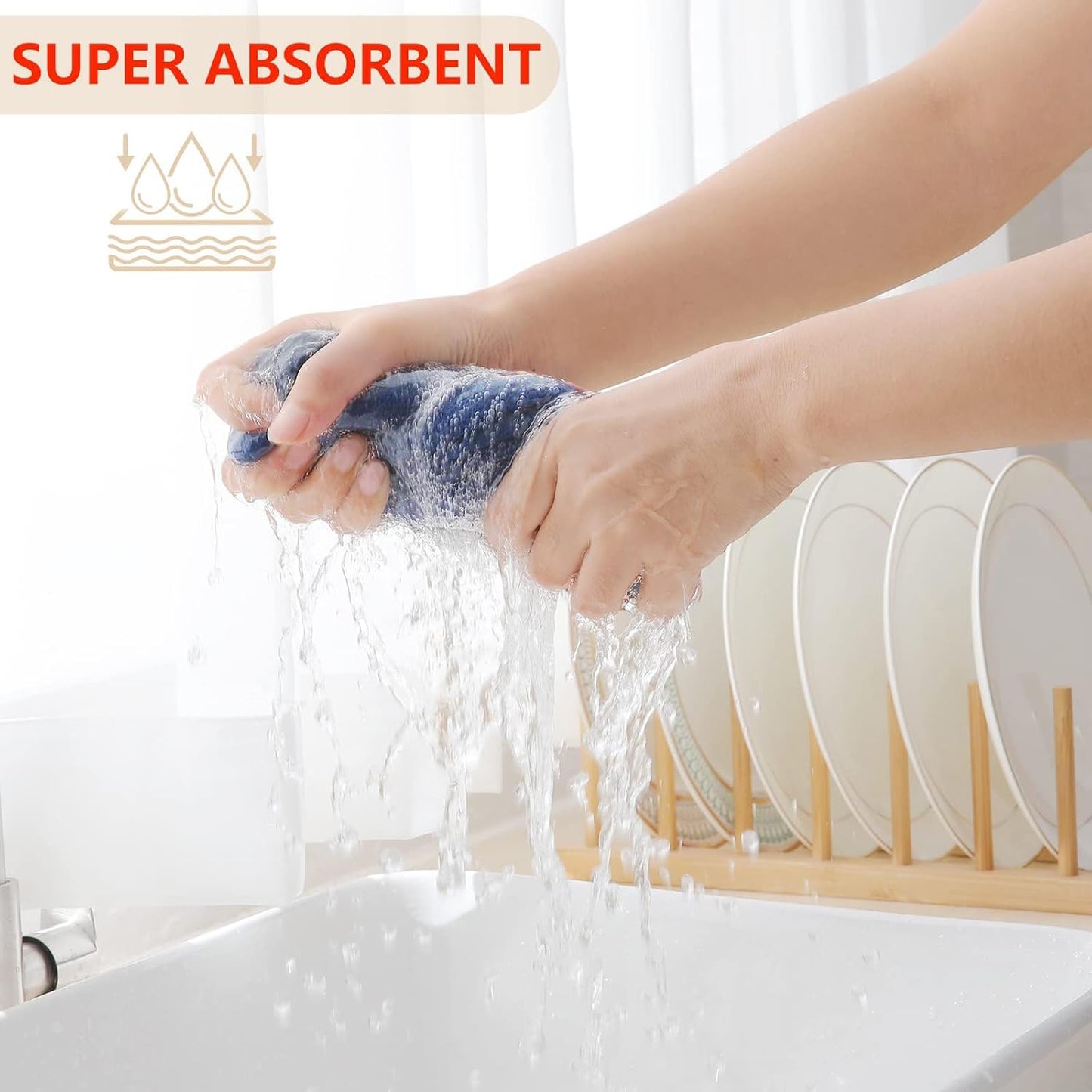 Homaxy 100% Cotton Waffle Weave Kitchen Dish Cloths, Ultra Soft Absorbent Quick Drying Dish Towels, 12 x 12 Inches, 18-Pack, Navy Blue