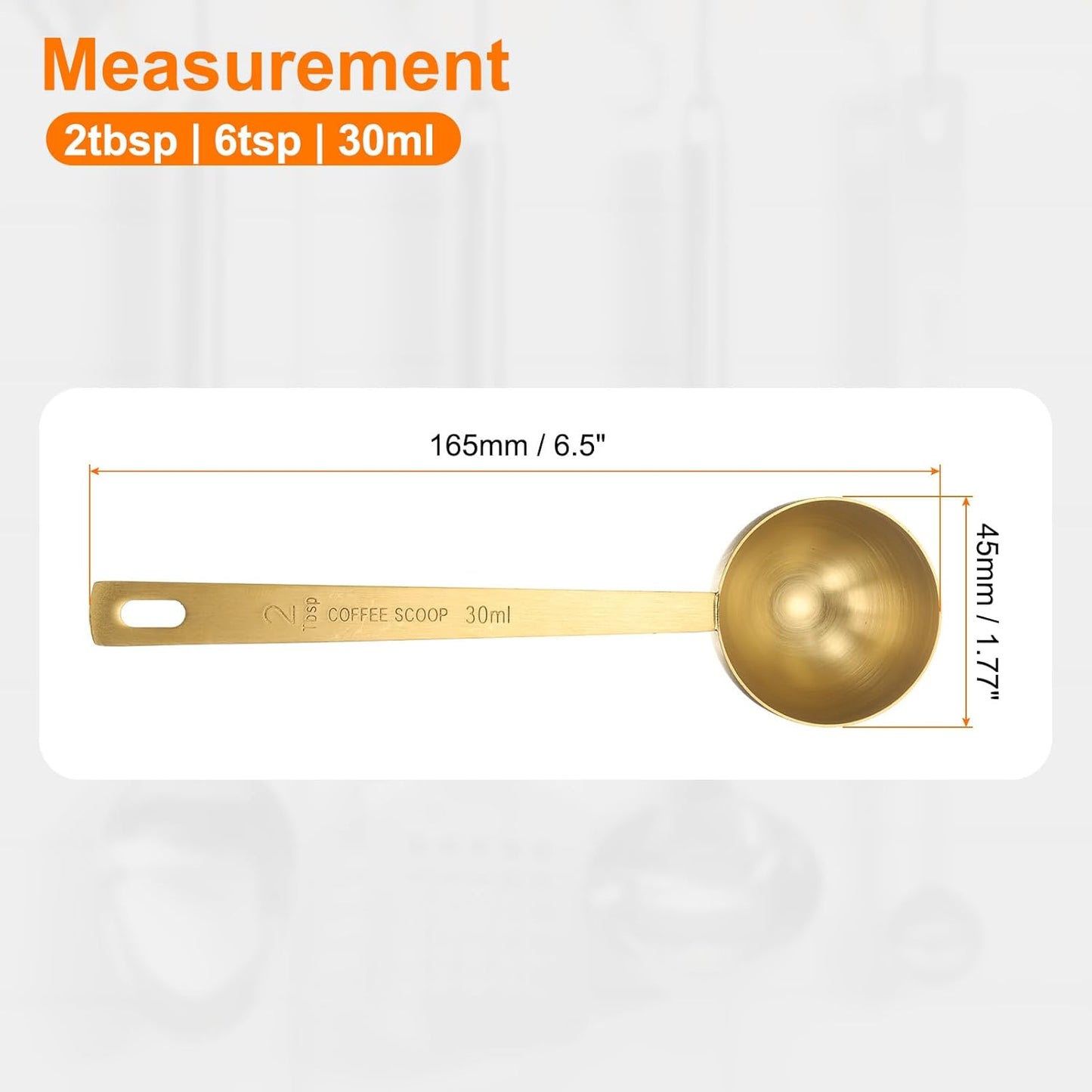 HARFINGTON 2pcs Coffee Scoop Spoon 2tbsp (6tsp, 30ml) 304 Stainless Steel Long Handle Teaspoon/Tablespoon Measuring Spoons Scoops for Tea Sugar Kitchen, Gold