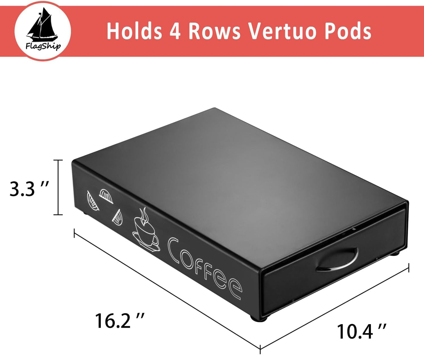 FlagShip for Vertuo Pod Holder Coffee Pod Storage for Nespresso Pod Organizer Black Metal Fits All Size Vertuo Pods