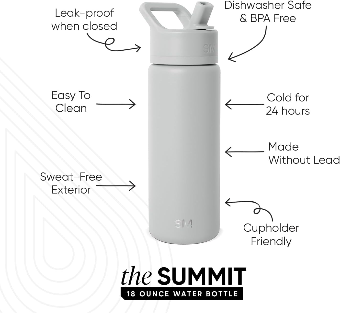 Simple Modern Kids Water Bottle with Straw Lid | Vacuum Insulated Stainless Steel Metal | Reusable Leak Proof BPA-Free Thermos for School | Summit Collection | 18oz, Ice Gray