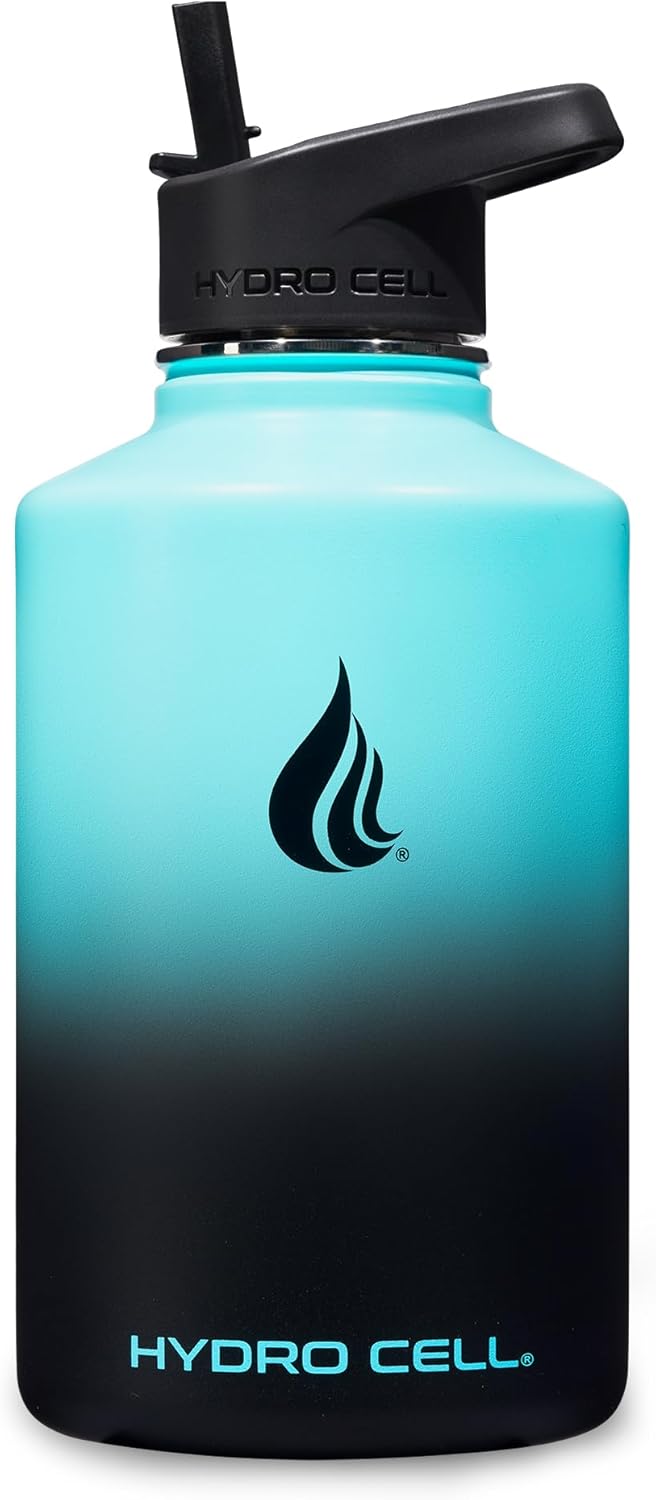 HYDRO CELL Stainless Steel Insulated Water Bottle with Straw - For Cold & Hot Drinks - Metal Vacuum Flask with Screw Cap and Modern Leakproof Sport Thermos for Adults (Teal/Black 64oz)