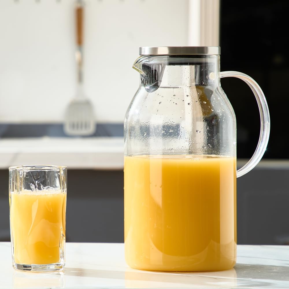 Karafu Glass Pitcher with Lid, 95 Ounces Wide Mouth Heat Resistant Water Jug for Hot/Cold Water, Ice tea and Juice Beverage