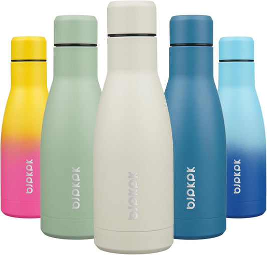 BJPKPK 12oz Water Bottles Stainless Steel Double Wall Vacuum Insulated Small Water Bottles for Travel,Beige