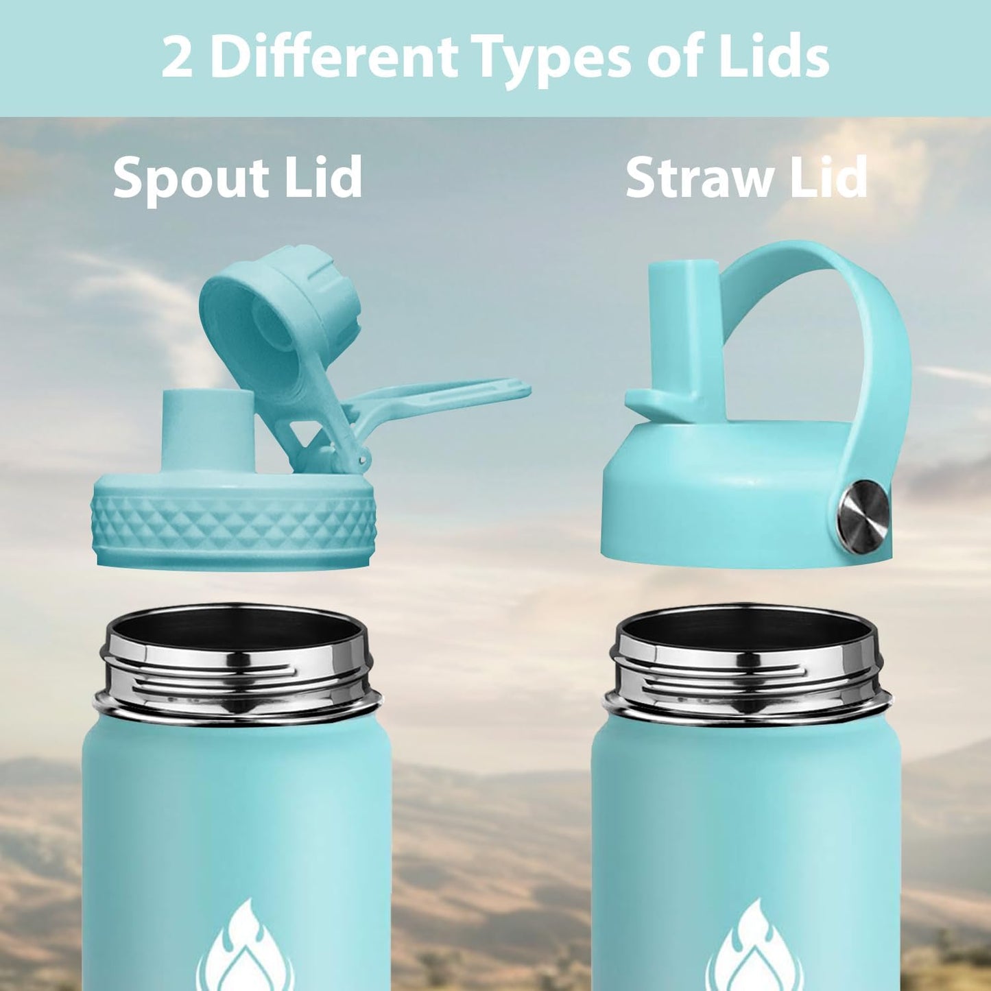 SENDESTAR Stainless Steel Wide Mouth Water Bottle 24oz Double Wall Vacuum Insulated Leak Proof Bottle with New Flex Straw Lid & Spout Lid XIN-MI-0750-1