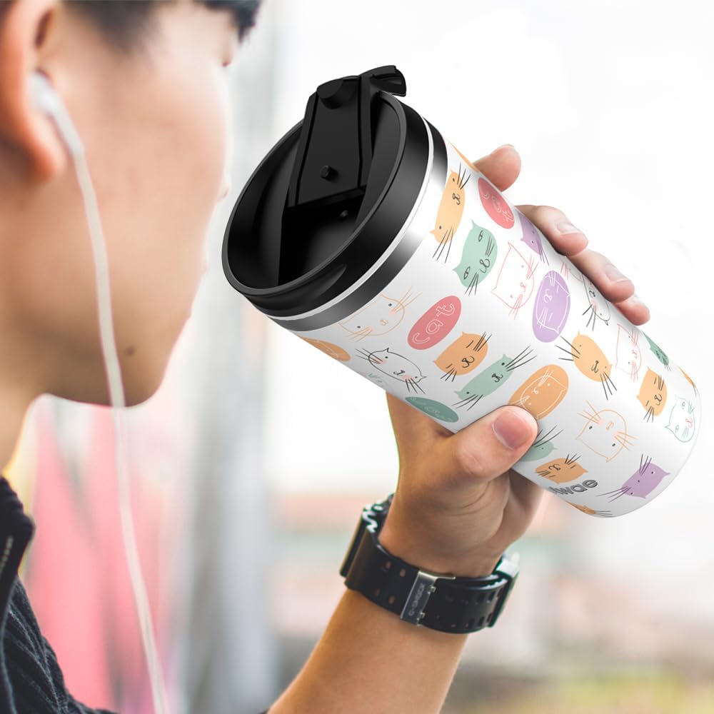 Insulated Coffee Mug with Ceramic Coating, 18oz Travel Mug with Leak-proof Lid, Vacuum Double-wall Tumbler, Stainless Steel Thermal Cup for Tea, Hot Cocoa, Cold Beverage, Ice Drinks