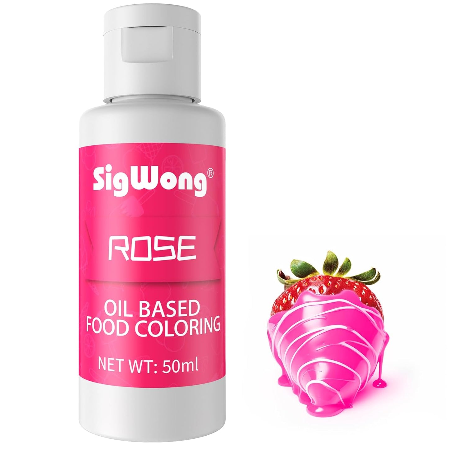 Oil Based Food Coloring for Chocolate - 50ml Rose Upgraded Edible Oil Based Food Dye for Cake Decorating, Baking, Candy Melts, Cookie, Icing Frosting, Fondant, Meringues - 1.69 Fl.Oz Bottles