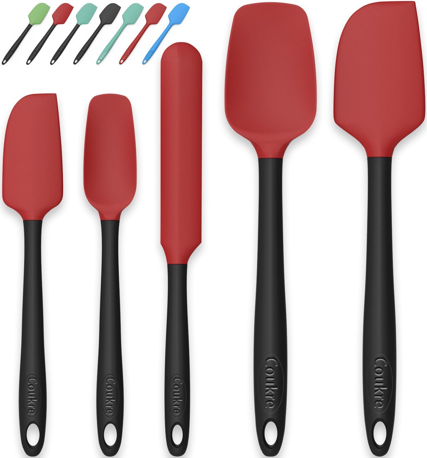 Coukre Silicone Spatula Set of 5,High Temperature Resistant, Food Grade Silicone, Dishwasher Safe, for Baking, Cooking (Red)